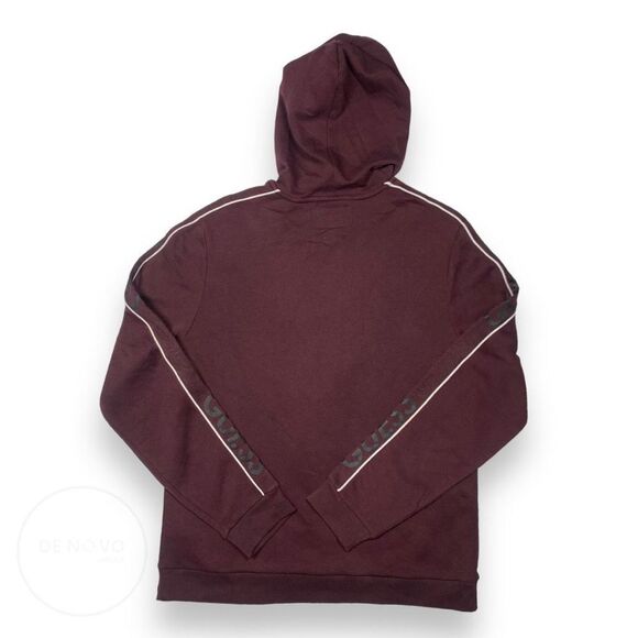 Guess Small Logo Solid Color Kangaroo Pocket Hoodie Size Medium Maroon - Picture 5 of 8